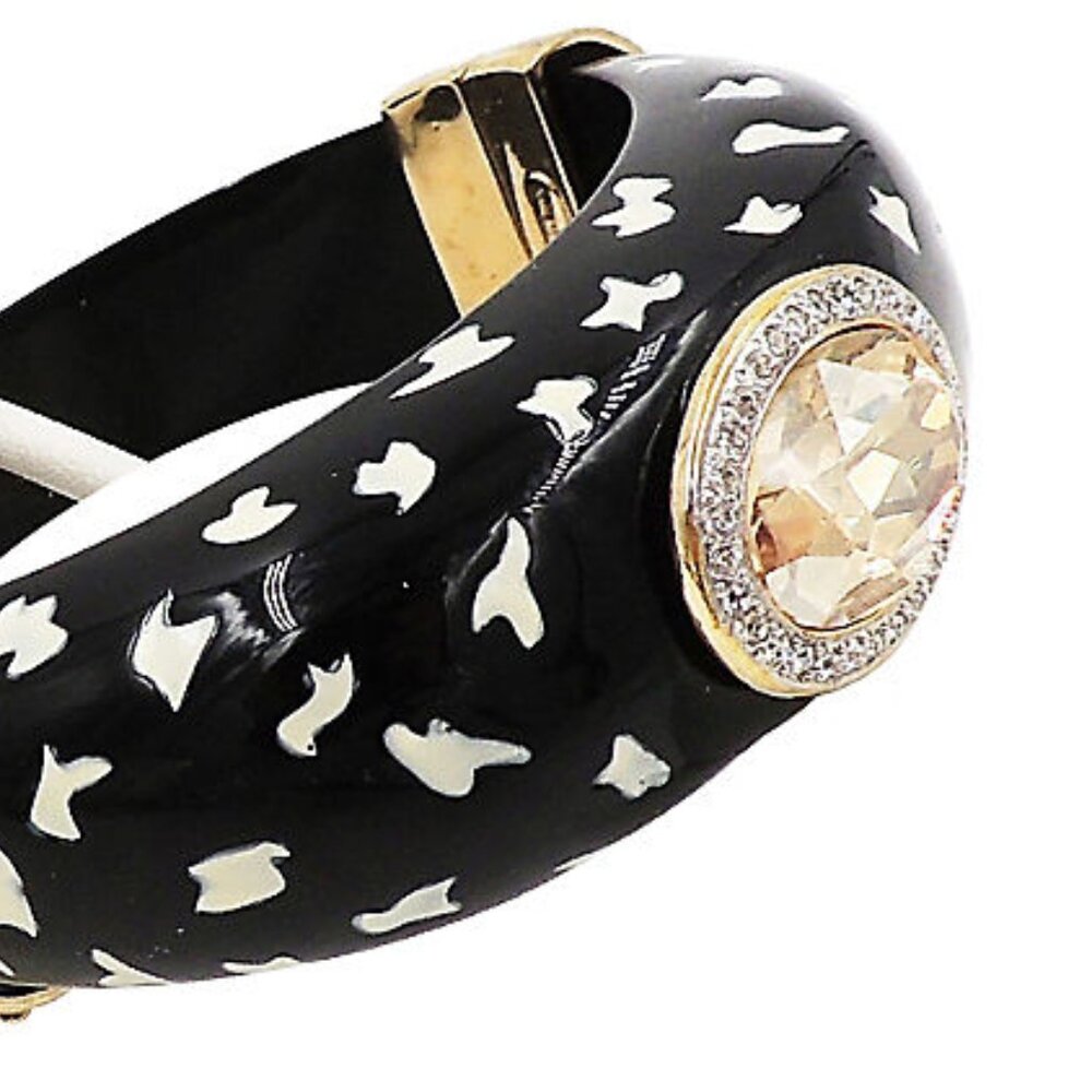 Vintage 1980s Italian Black Spotted Rhinestone Cuff Bracelet - Picture 11 of 11